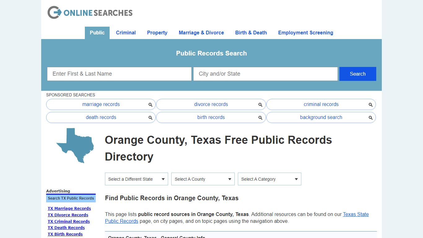 Orange County, Texas Public Records Directory